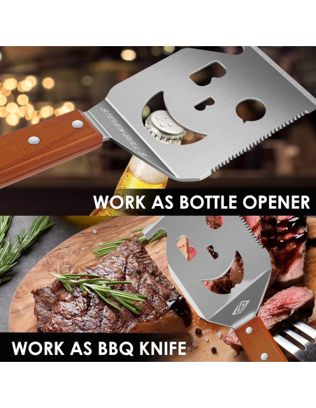 Espátula 7-en-1 para BBQ STEVEN-BULL S, 43 cm, Acero Inoxidable
