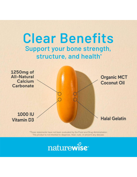 NatureWise Calcio 1250mg + Vitamina D3 1000UI - 60 Gelatinas