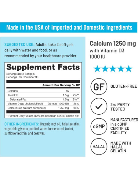 NatureWise Calcio 1250mg + Vitamina D3 1000UI - 60 Gelatinas