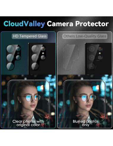 Protectores de Lente de Cámara CloudValley para Samsung Galaxy S23 Ultra - Vidrio Templado 9H, Paquete de 4