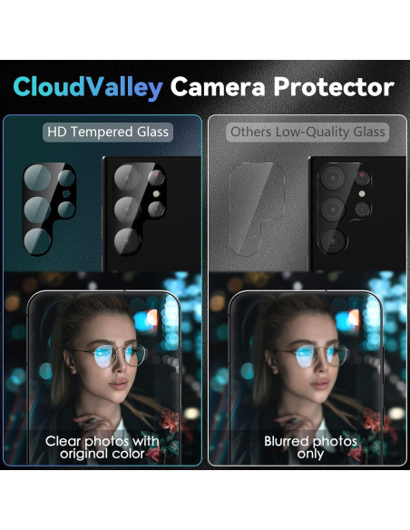 Protectores de Lente de Cámara CloudValley para Samsung Galaxy S23 Ultra - Vidrio Templado 9H, Paquete de 4