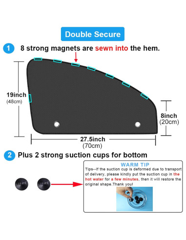 Sombrillas Magnéticas para Ventanas de Auto Ovege 2 Pcs UV