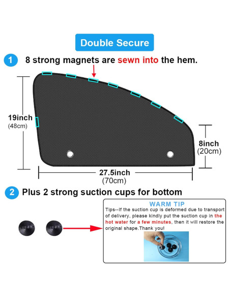 Sombrillas Magnéticas para Ventanas de Auto Ovege 2 Pcs UV