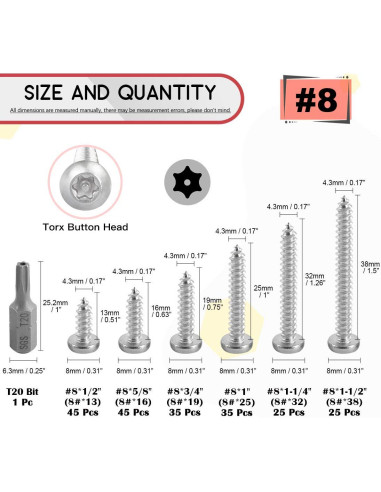 Kit de Tornillos de Cabeza Redonda Torx Hilitchi 210 Pcs