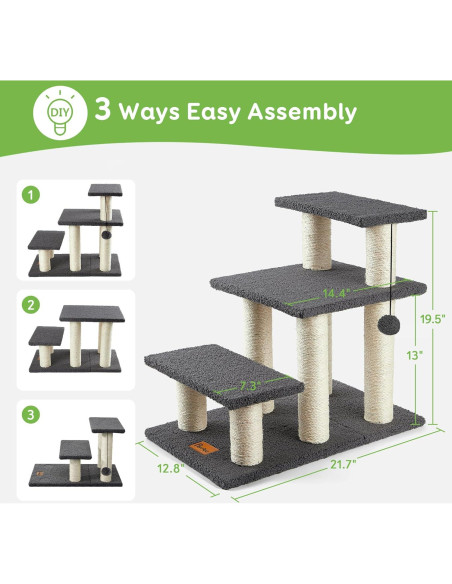 Escalera para Mascotas Pawque 3 Pasos Gris Soporta 68 kg