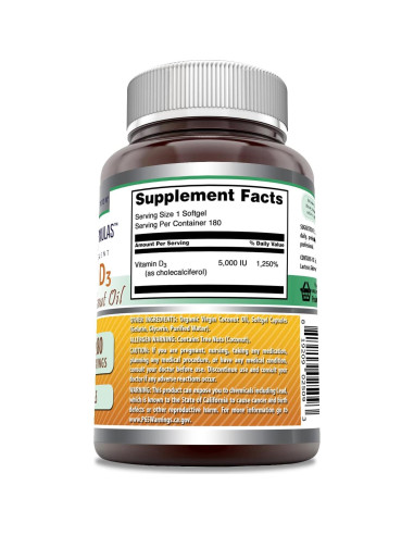 Suplemento Vitamina D3 Fórmulas Asombrosas 5000 UI 180 Gelatinas