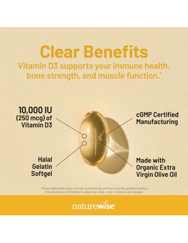 NatureWise Vitamina D3 10,000UI 30 Mini Softgels - Soporte Inmunológico