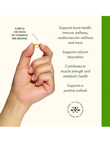 Swanson Vitamina D3 5000 UI 125 mcg 250 Cápsulas Suplemento