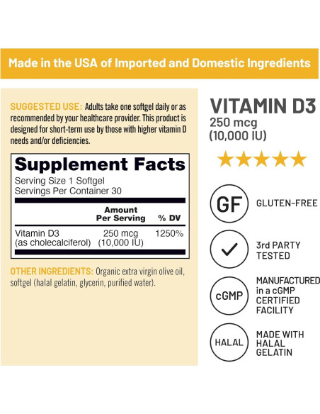 NatureWise Vitamina D3 10,000UI 30 Mini Softgels - Soporte Inmunológico