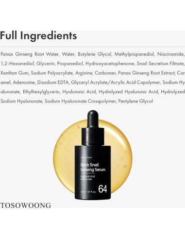 Suero Facial de Ginseng de Caracol Negro TOSOWOONG 30ml