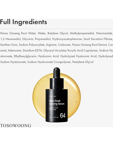 Suero Facial de Ginseng de Caracol Negro TOSOWOONG 30ml