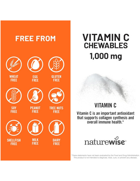 NatureWise Vitamina C Masticable 1000mg Naranja 90 Tabletas