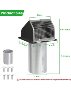 Cubierta de Ventilación de Secadora JYINCPED 3" Negra Acero 2