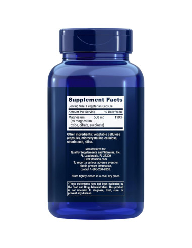 Cápsulas de Magnesio Life Extension 500mg - 270 Cápsulas Veganas