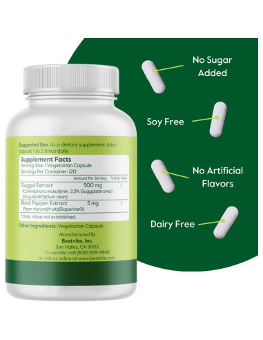 Suplemento de Guggul 500mg Bestvite 120 Cápsulas Veganas