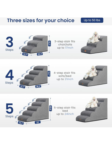 Escalera para Perros GoGoBunny 3 Pasos Gris 39.9 cm Antideslizante