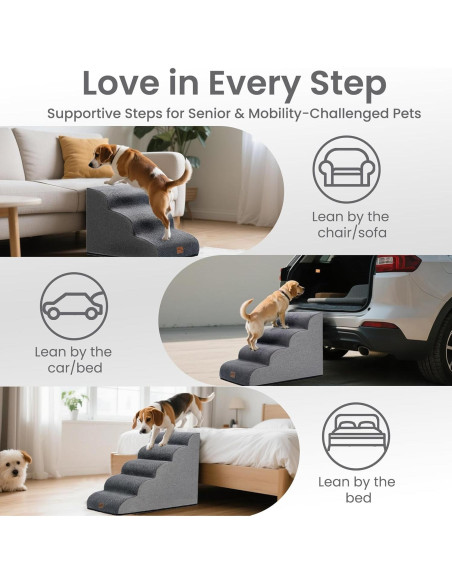 Escalera para Perros GoGoBunny 3 Pasos Gris 39.9 cm Antideslizante