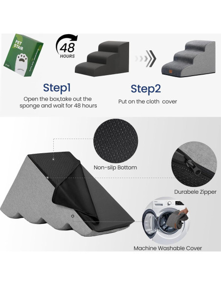Escalera para Perros GoGoBunny 3 Pasos Gris 39.9 cm Antideslizante
