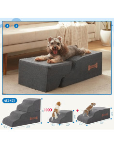 Escalones para Perros Nordjager 4 Pasos Terciopelo Gris 48 cm 2