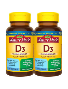 Nature Made Vitamina D3 10000 UI 250 mcg 60 Gelatinas Blandas - Paquete de 2