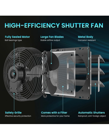 Ventilador de Escape HG Power 10" Bajo Ruido 647 CFM Negro