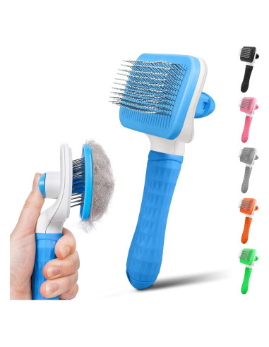 Cepillo Slicker Autolimpiante PWOD para Perros y Gatos Azul