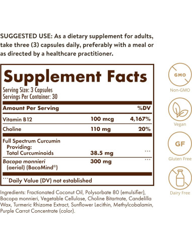 Suplemento Cognitivo Solgar Curcumina 90 Licaps - Memoria y Enfoque