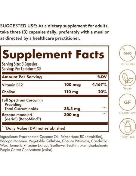 Suplemento Cognitivo Solgar Curcumina 90 Licaps - Memoria y Enfoque