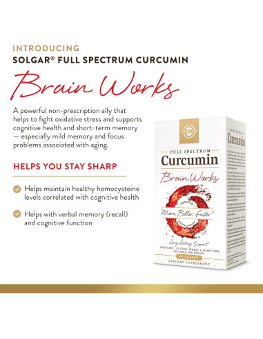 Suplemento Cognitivo Solgar Curcumina 90 Licaps - Memoria y Enfoque