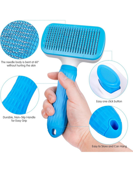 Cepillo Slicker Autolimpiante PWOD para Perros y Gatos Azul Cepillo Slicker Autolimpiante PWOD para Perros y Gatos Azul