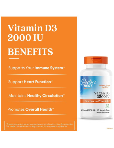 Vitamina D3 Vegana 2500 IU Doctor's Best 60 Cápsulas