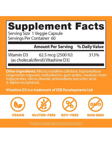 Vitamina D3 Vegana 2500 IU Doctor's Best 60 Cápsulas