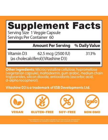 Vitamina D3 Vegana 2500 IU Doctor's Best 60 Cápsulas