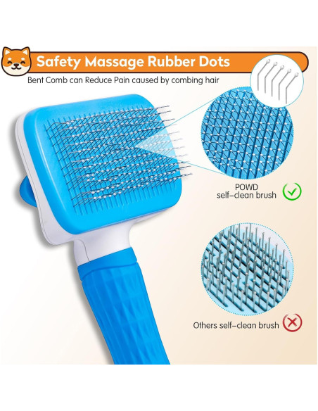 Cepillo Slicker Autolimpiante PWOD para Perros y Gatos Azul Cepillo Slicker Autolimpiante PWOD para Perros y Gatos Azul
