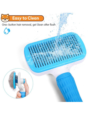 Cepillo Slicker Autolimpiante PWOD para Perros y Gatos Azul