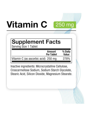 Vitamina C 250 mg Puregen Labs - 200 Tabletas Antioxidantes
