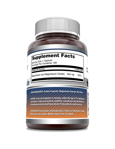 Suplemento de Óxido de Magnesio Amazing Formulas 500 mg 180 Cápsulas