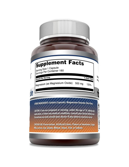 Suplemento de Óxido de Magnesio Amazing Formulas 500 mg 180 Cápsulas