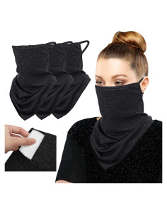 Bufanda Máscara MoKo Negra con Bucles para Orejas y Filtro UV