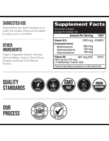 BioActive Vitamina B12 1000 mcg Triquetra Health Sabor Cereza