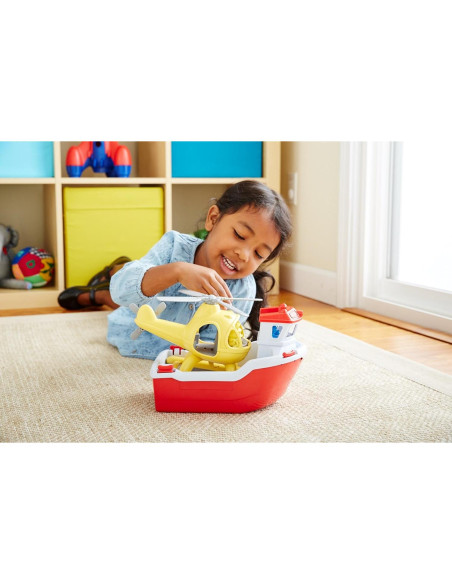 Barco de Rescate Green Toys con Helicóptero y Personajes