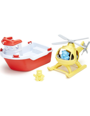 Barco de Rescate Green Toys con Helicóptero y Personajes