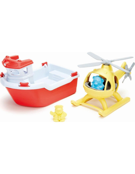 Barco de Rescate Green Toys con Helicóptero y Personajes