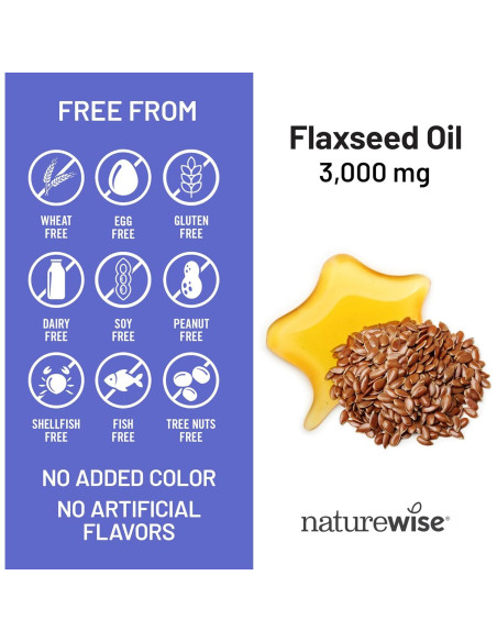 NatureWise Aceite de Semilla de Lino 3000 mg Omega 3 Orgánico 90 Gelatinas