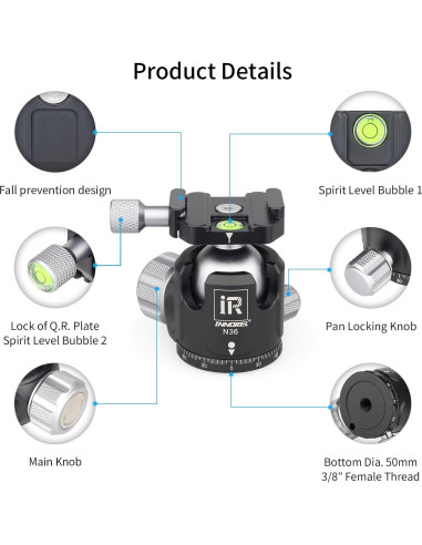 Cabezal de bola INNOREL N36 para trípode, carga 20kg
