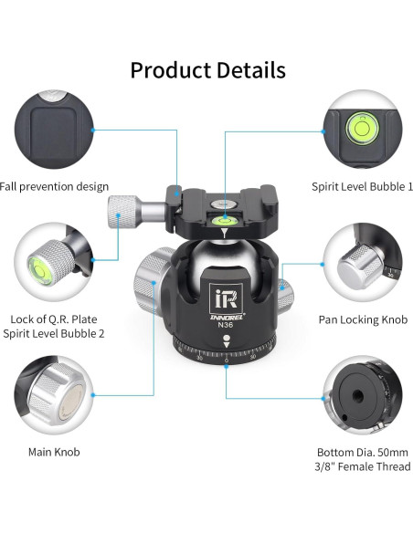 Cabezal de bola INNOREL N36 para trípode, carga 20kg