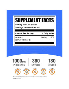 Cápsulas de Vitamina C 1000mg BulkSupplements - 360 Conteo 2