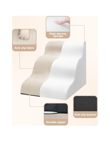 Escalera para Perros Aodisman 3 Pasos Beige Antideslizante