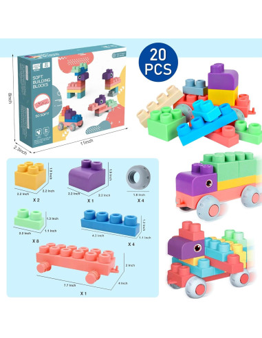 Bloques de Construcción Suaves ROHSCE 20 PCS para Bebés 6 Meses+