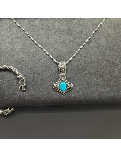 Collar Vikingos Martillo de Thor con Turquesa - Turtledove 2